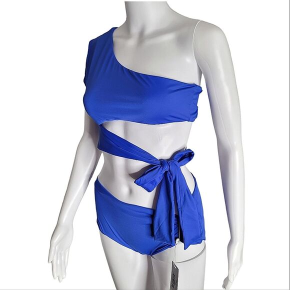 Frankies Bikinis Puck One Shoulder Blue Bikini Set Medium - Picture 7 of 8